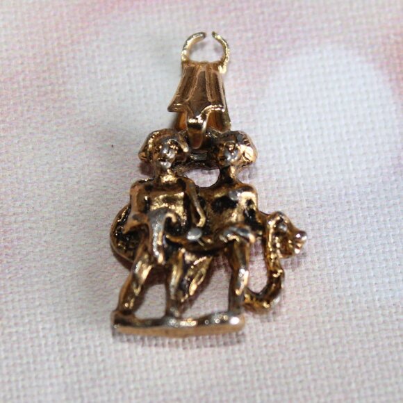 Young Adam Eve Snake Good Evil Biblical Charm Pendant Gold Tone Charm - Picture 1 of 9